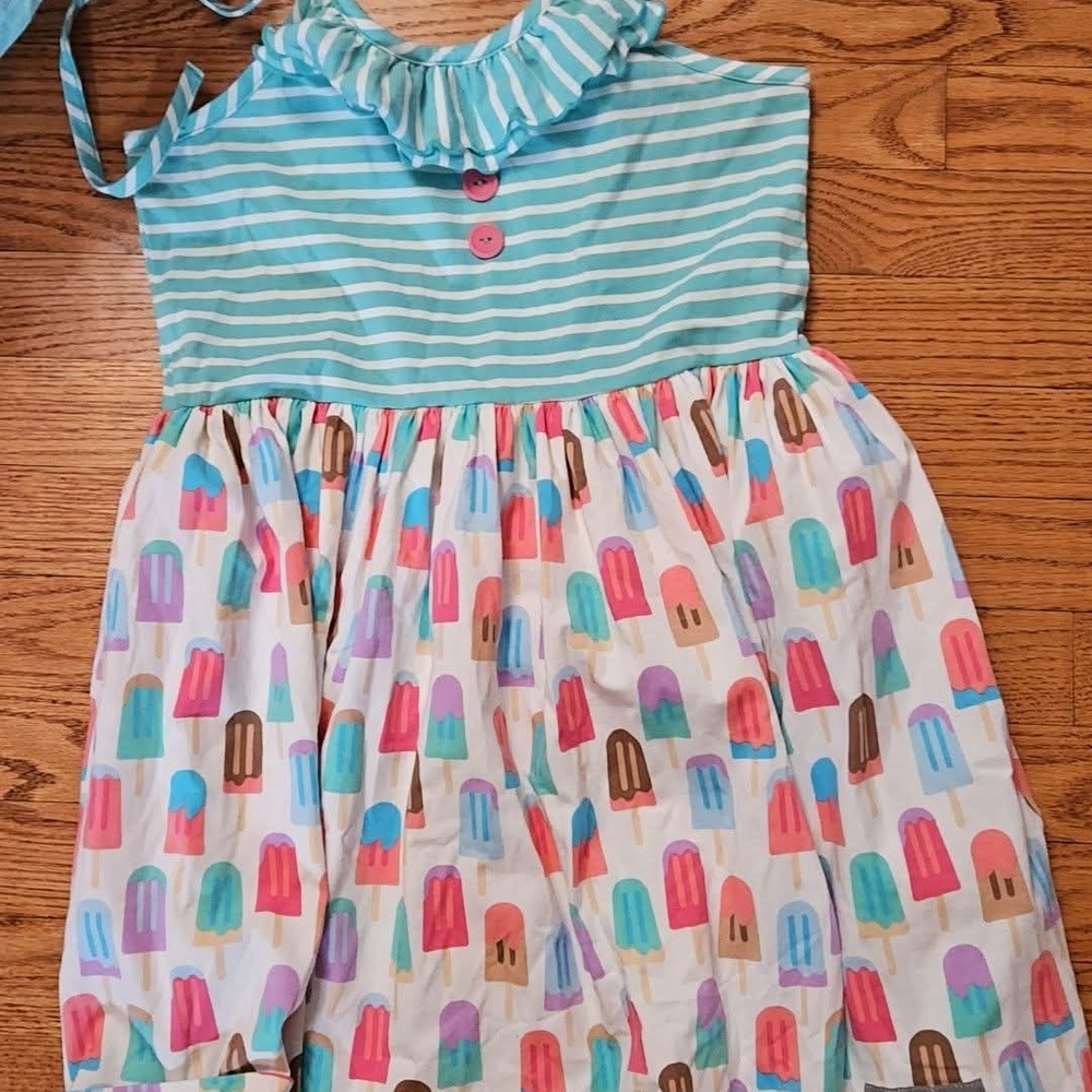 Eleanor Rose Aqua Striped Top Popsicle Print Sundress
